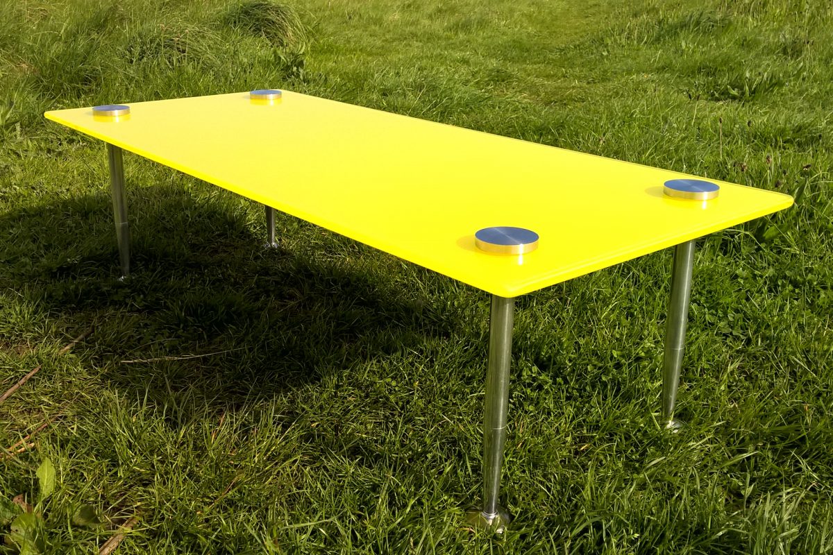 modern yellow glass table